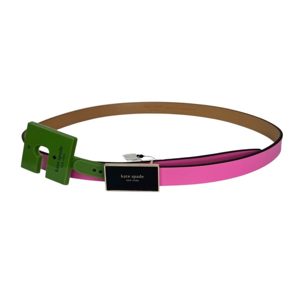 Kate Spade enamel logo plaque belt Carousel Pink Medium